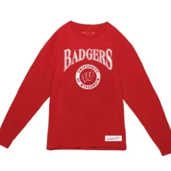 Mitchell & Ness T-Shirts & Tops-Arched Logo Lockup Slub Ls Tee University Of Wisconsin - Madison