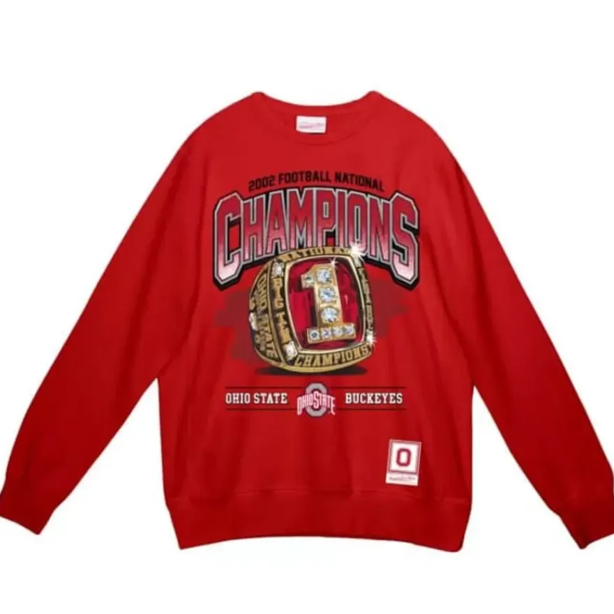 Mitchell & Ness Hoodies & Sweatshirts-Buckeye Ring Crew Ohio State
