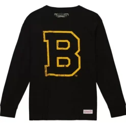 Mitchell & Ness T-Shirts & Tops-Distressed Logo Ls Tee Boston Bruins