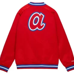 Mitchell & Ness Jackets & Outerwear-Double Clutch Lightweight Satin Jacket Atlanta Braves