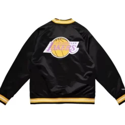 Mitchell & Ness Jackets & Outerwear-Double Clutch Lightweight Satin Jacket Los Angeles Lakers