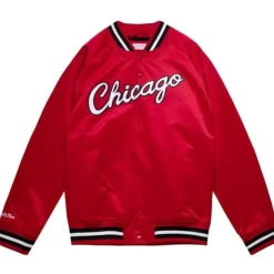 Mitchell & Ness Jackets & Outerwear-Double Clutch Lightweight Satin Jacket Chicago Bulls