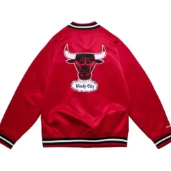 Mitchell & Ness Jackets & Outerwear-Double Clutch Lightweight Satin Jacket Chicago Bulls