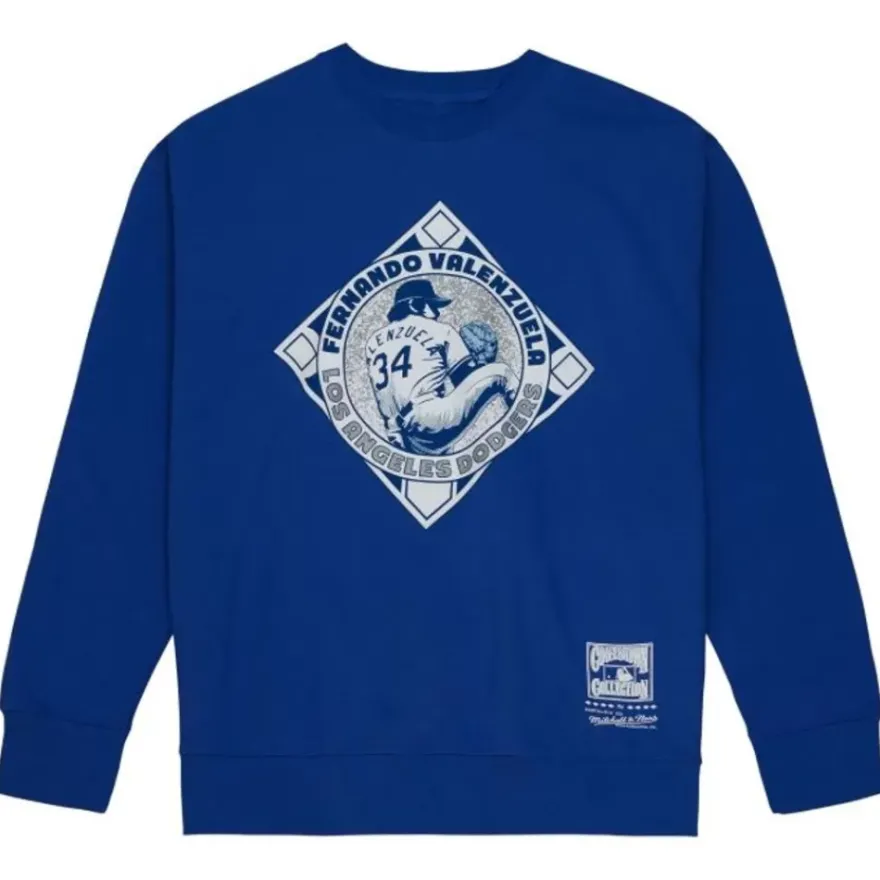 Mitchell & Ness Hoodies & Sweatshirts-Emblem Crew Los Angeles Dodgers Fernando Valenzuela
