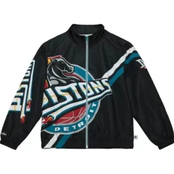 Mitchell & Ness Jackets & Outerwear-Exploded Logo Warm Up Jacket Detroit Pistons