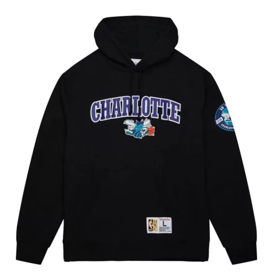 Mitchell & Ness Hoodies & Sweatshirts-Game Time Fleece Hoodie Vintage Logo Charlotte Hornets