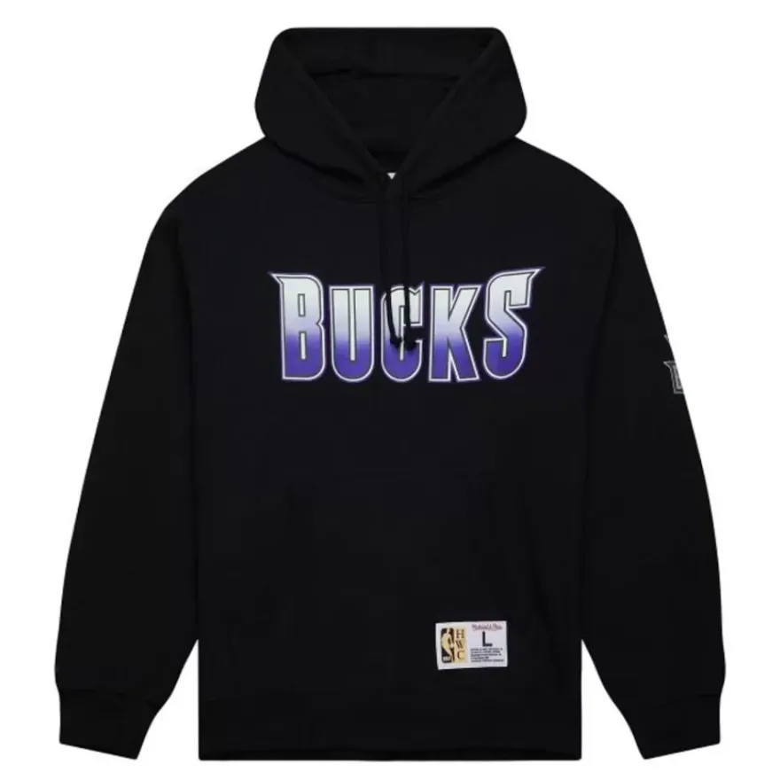 Mitchell & Ness Hoodies & Sweatshirts-Game Time Fleece Hoodie Vintage Logo Milwaukee Bucks