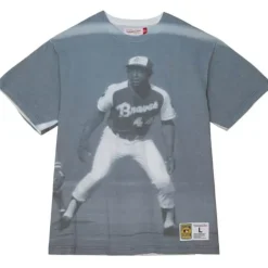 Mitchell & Ness T-Shirts & Tops-Highlight Sublimated Player Tee Atlanta Braves Hank Aaron