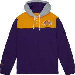 Mitchell & Ness T-Shirts & Tops-Hooded Rugby Polo Los Angeles Lakers