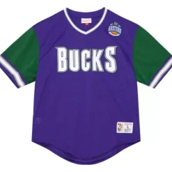 Mitchell & Ness T-Shirts & Tops-Hwc Night Mesh V-Neck Milwaukee Bucks