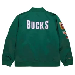 Mitchell & Ness Jackets & Outerwear-Lightweight Satin Bomber Vintage Logo Milwaukee Bucks