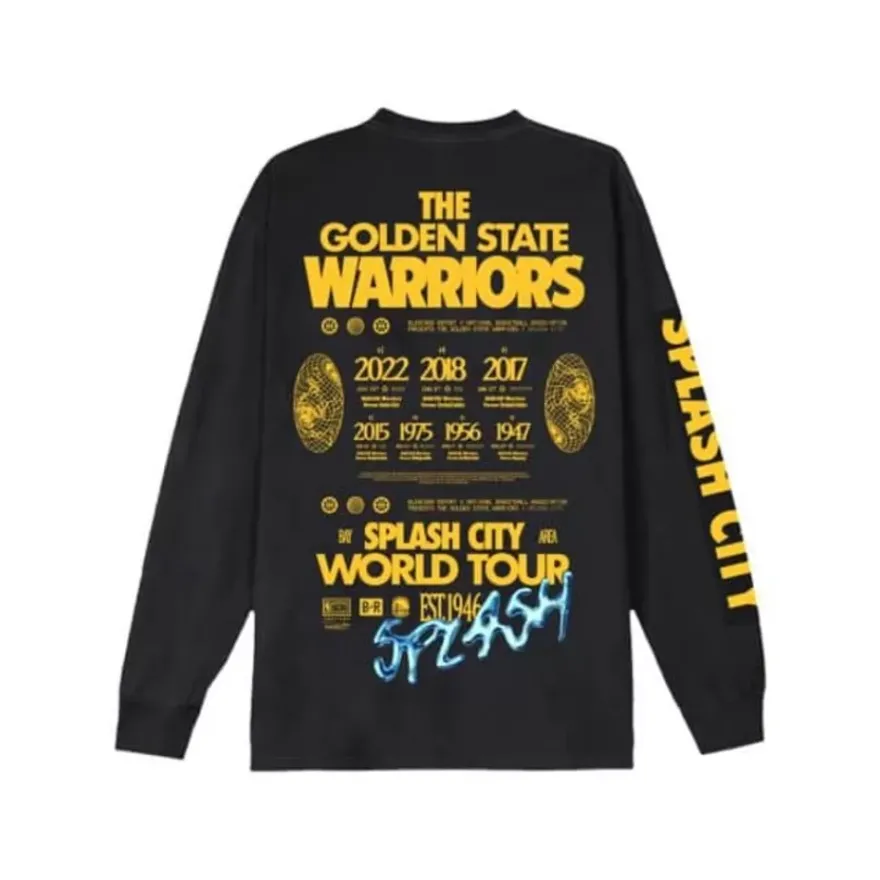 Mitchell & Ness T-Shirts & Tops-M&N X Br World Tour Long Sleeve Golden State Warriors