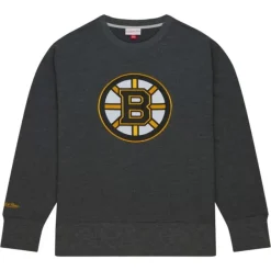 Mitchell & Ness Hoodies & Sweatshirts-Playoff Win 2.0 Crew Current Logo Boston Bruins