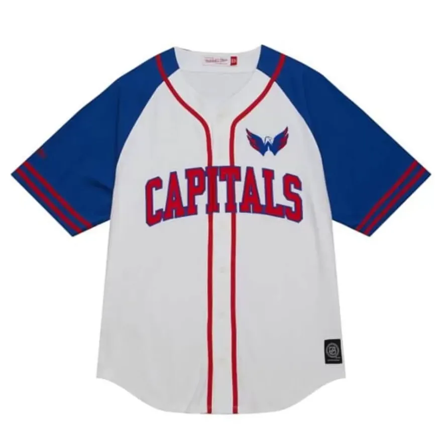 Mitchell & Ness T-Shirts & Tops-Practice Day Button Front Jersey Washington Capitals