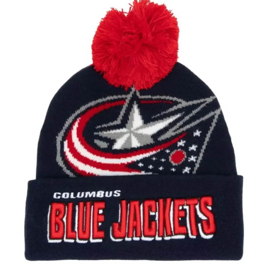 Mitchell & Ness Knit-Punch Out Pom Knit Columbus Blue Jackets