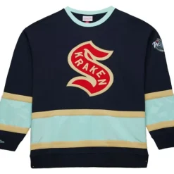 Mitchell & Ness Hoodies & Sweatshirts-Satin Insert Fleece Crew Current Logo Seattle Kraken