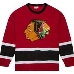Mitchell & Ness Hoodies & Sweatshirts-Satin Insert Fleece Crew Chicago Blackhawks