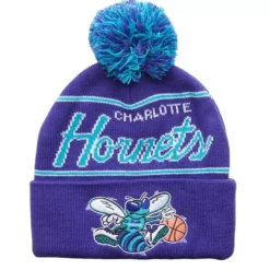 Mitchell & Ness Knit-Script Pom Beanie Hwc Charlotte Hornets