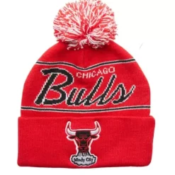 Mitchell & Ness Knit-Script Pom Beanie Hwc Chicago Bulls