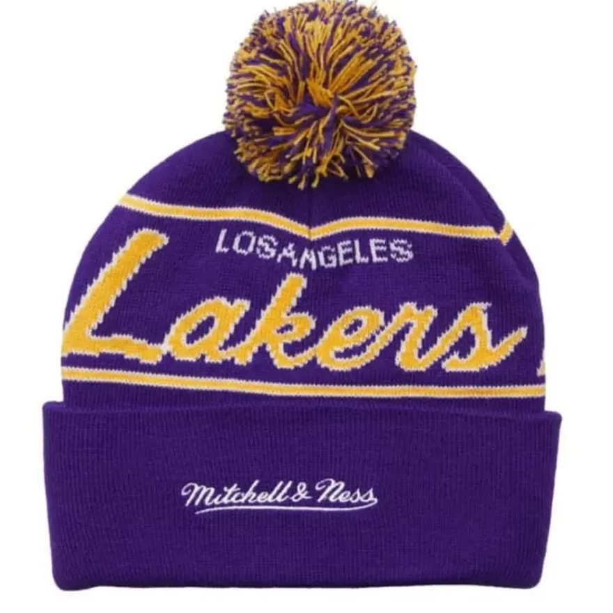 Mitchell & Ness Knit-Script Pom Beanie Hwc Los Angeles Lakers