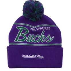 Mitchell & Ness Knit-Script Pom Beanie Hwc Milwaukee Bucks