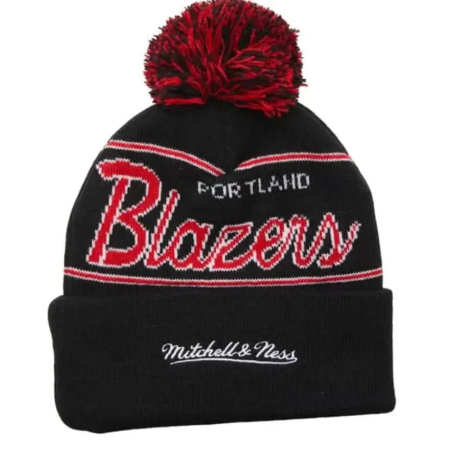 Mitchell & Ness Knit-Script Pom Beanie Hwc Portland Trail Blazers