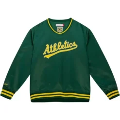 Mitchell & Ness Jackets & Outerwear-Sideline Pullover Satin Jacket Oakland Athletics