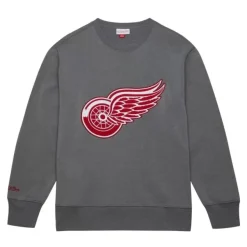 Mitchell & Ness Hoodies & Sweatshirts-Snow Washed Fleece Crew Current Logo Detroit Red Wings
