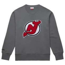 Mitchell & Ness Hoodies & Sweatshirts-Snow Washed Fleece Crew Current Logo New Jersey Devils