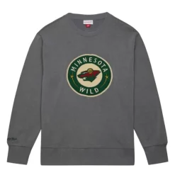 Mitchell & Ness Hoodies & Sweatshirts-Snow Washed Fleece Crew Current Logo Minnesota Wild