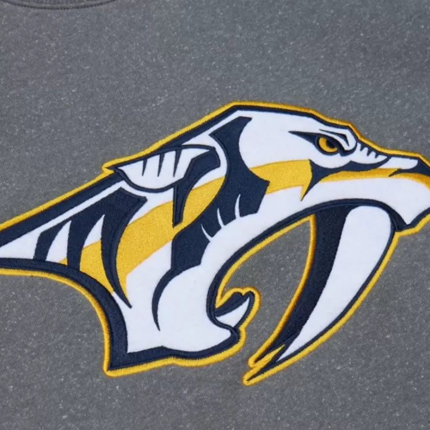Mitchell & Ness Hoodies & Sweatshirts-Snow Washed Fleece Crew Current Logo Nashville Predators