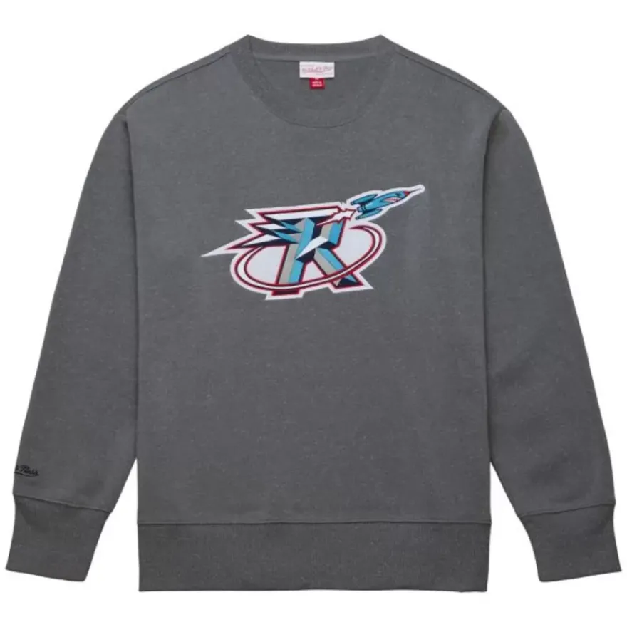 Mitchell & Ness Hoodies & Sweatshirts-Snow Washed Fleece Crew Houston Rockets