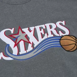 Mitchell & Ness Hoodies & Sweatshirts-Snow Washed Fleece Crew Philadelphia 76Ers