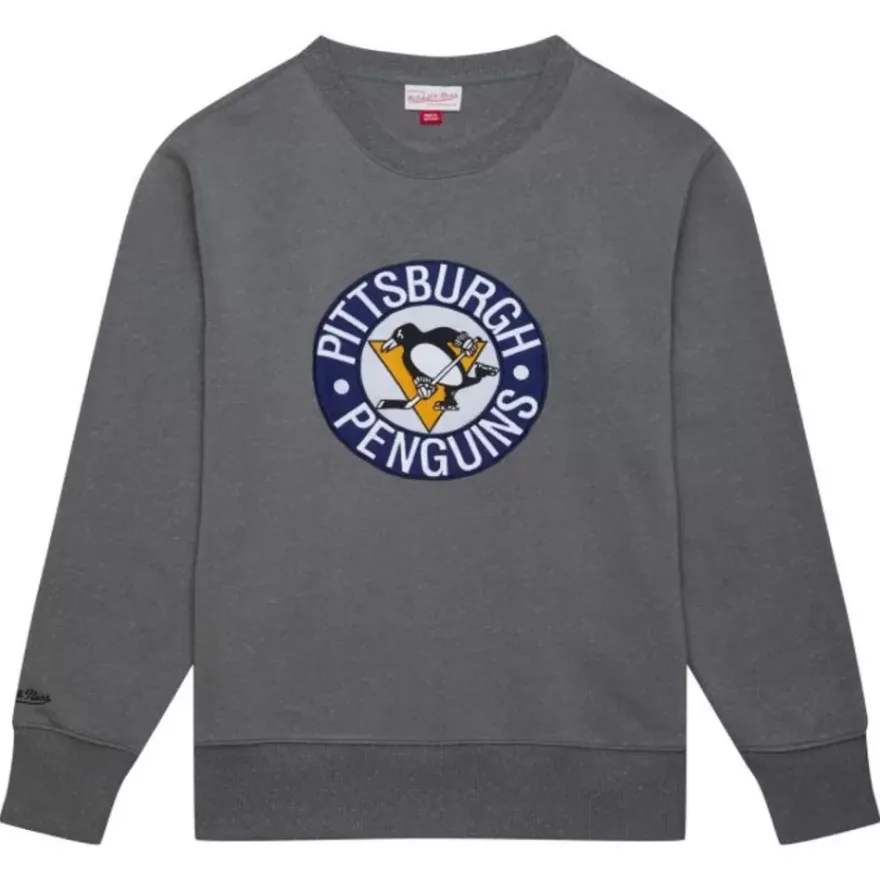 Mitchell & Ness Hoodies & Sweatshirts-Snow Washed Fleece Crew Pittsburgh Penguins