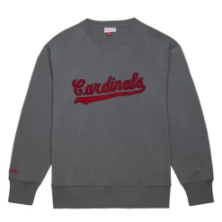 Mitchell & Ness Hoodies & Sweatshirts-Snow Washed Fleece Crew St. Louis Cardinals