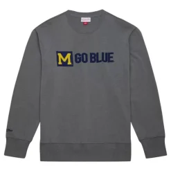 Mitchell & Ness Hoodies & Sweatshirts-Snow Washed Fleece Crew University Of Michigan
