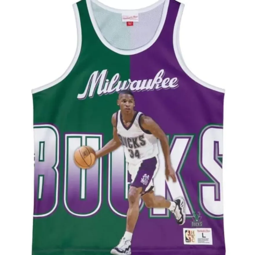 Mitchell & Ness T-Shirts & Tops-Sublimated Player Tank Milwaukee Bucks Ray Allen