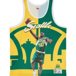 Mitchell & Ness T-Shirts & Tops-Sublimated Player Tank Seattle Supersonics Shawn Kemp