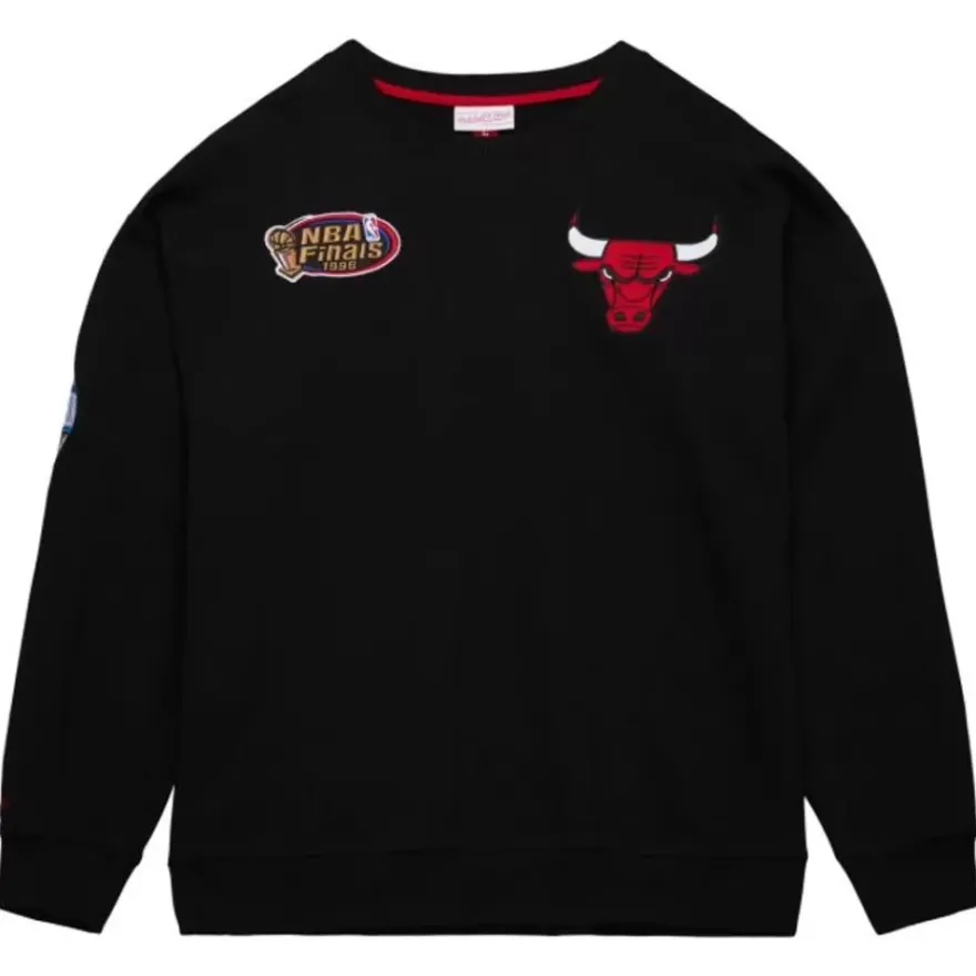 Mitchell & Ness Hoodies & Sweatshirts-Team First Satin Fleece Crew Chicago Bulls