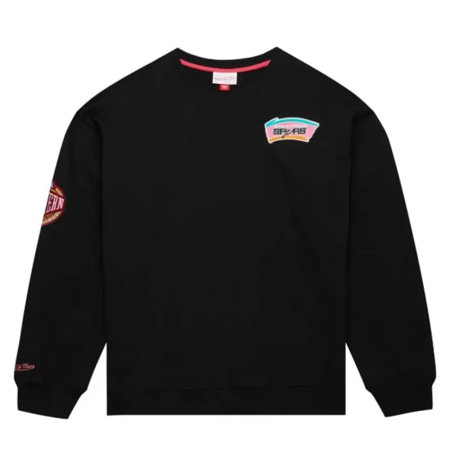 Mitchell & Ness Hoodies & Sweatshirts-Team First Satin Fleece Crew San Antonio Spurs