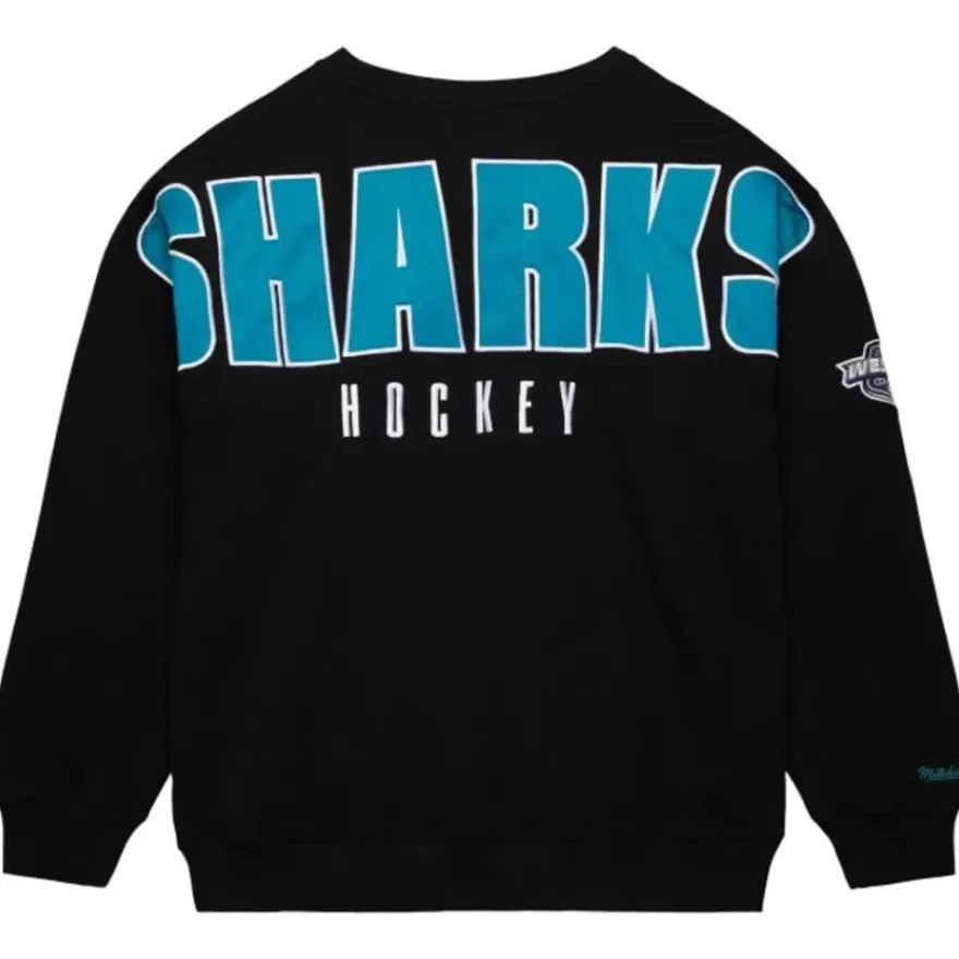 Mitchell & Ness Hoodies & Sweatshirts-Team First Satin Fleece Crew Current Logo San Jose Sharks