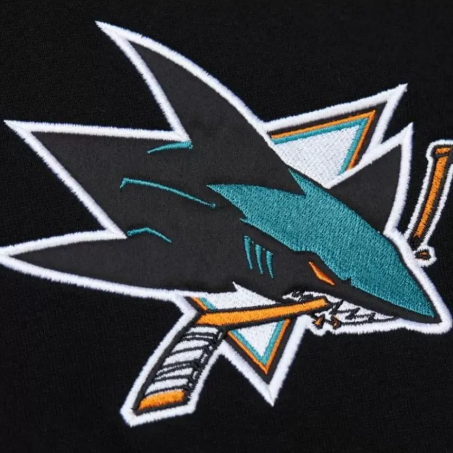 Mitchell & Ness Hoodies & Sweatshirts-Team First Satin Fleece Crew Current Logo San Jose Sharks