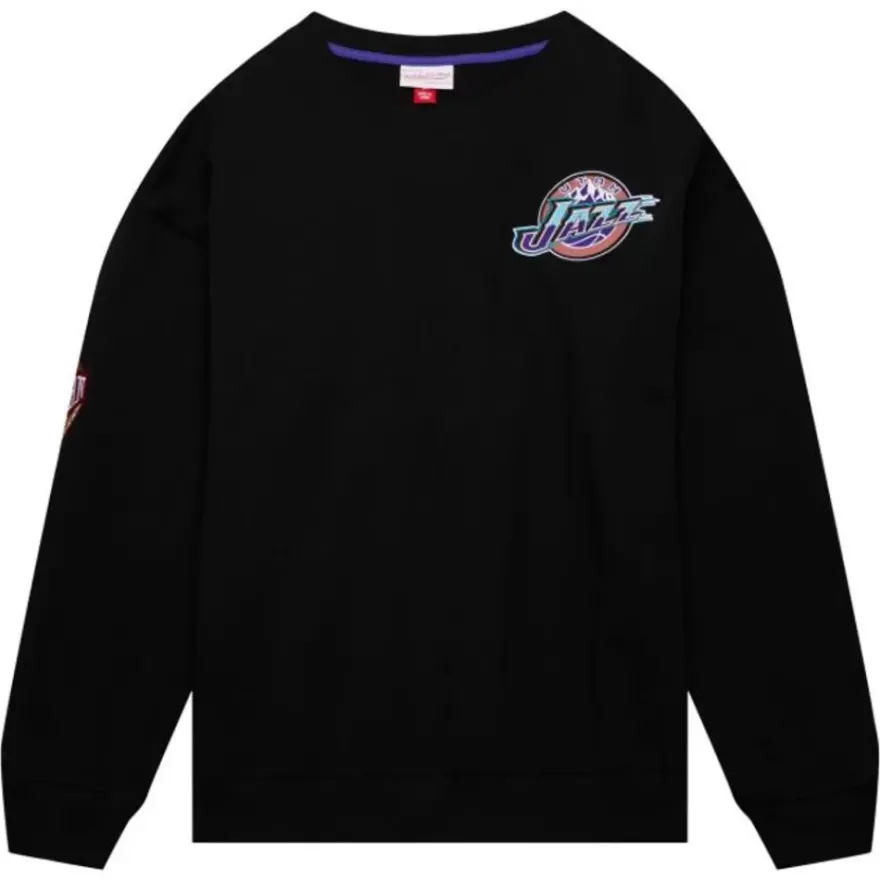 Mitchell & Ness Hoodies & Sweatshirts-Team First Satin Fleece Crew Utah Jazz