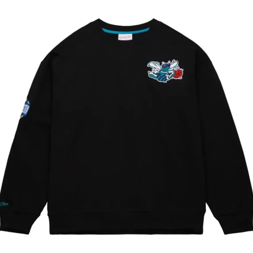Mitchell & Ness Hoodies & Sweatshirts-Team First Satin Fleece Crew Charlotte Hornets