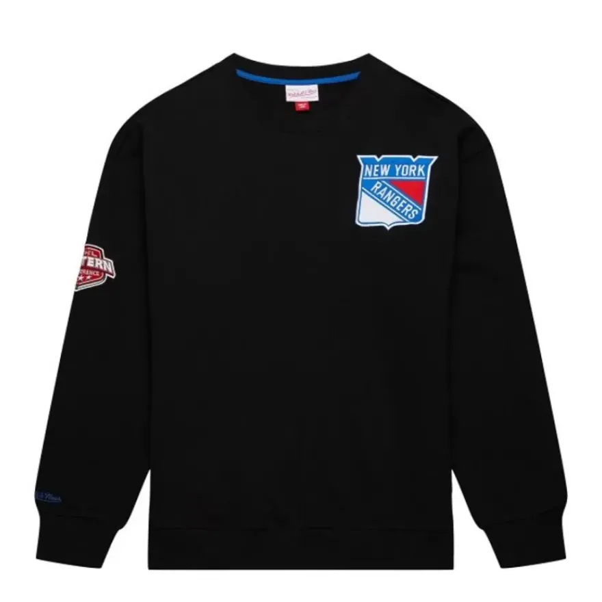 Mitchell & Ness Hoodies & Sweatshirts-Team First Satin Fleece Crew Current Logo New York Rangers