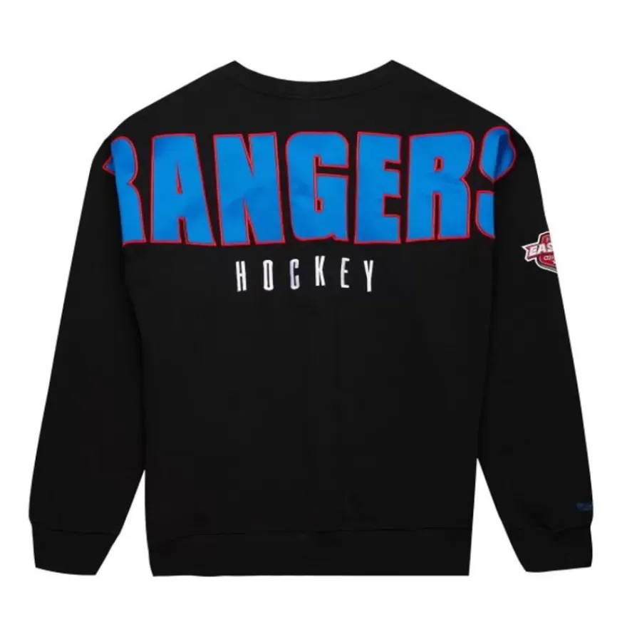 Mitchell & Ness Hoodies & Sweatshirts-Team First Satin Fleece Crew Current Logo New York Rangers
