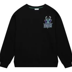 Mitchell & Ness Hoodies & Sweatshirts-Team First Satin Fleece Crew Milwaukee Bucks