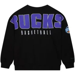 Mitchell & Ness Hoodies & Sweatshirts-Team First Satin Fleece Crew Milwaukee Bucks