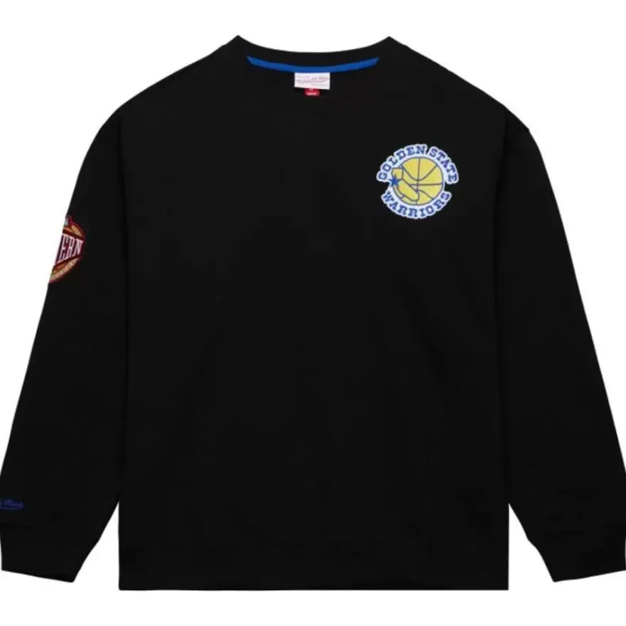 Mitchell & Ness Hoodies & Sweatshirts-Team First Satin Fleece Crew Golden State Warriors