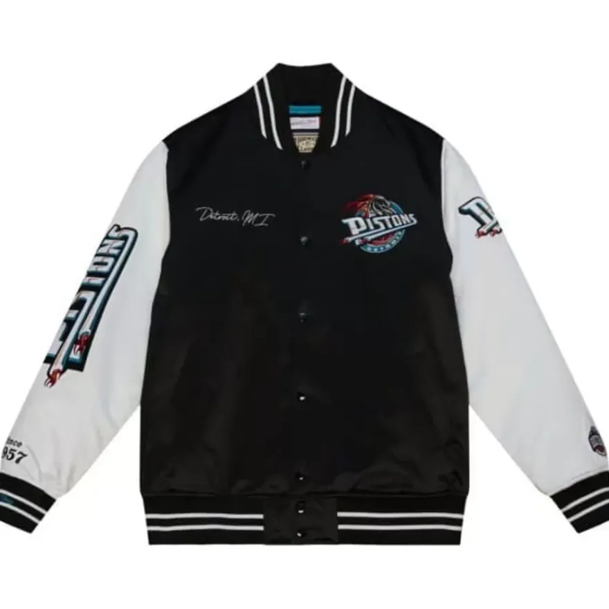 Mitchell & Ness Jackets & Outerwear-Team Origins Varsity Satin Jacket Detroit Pistons